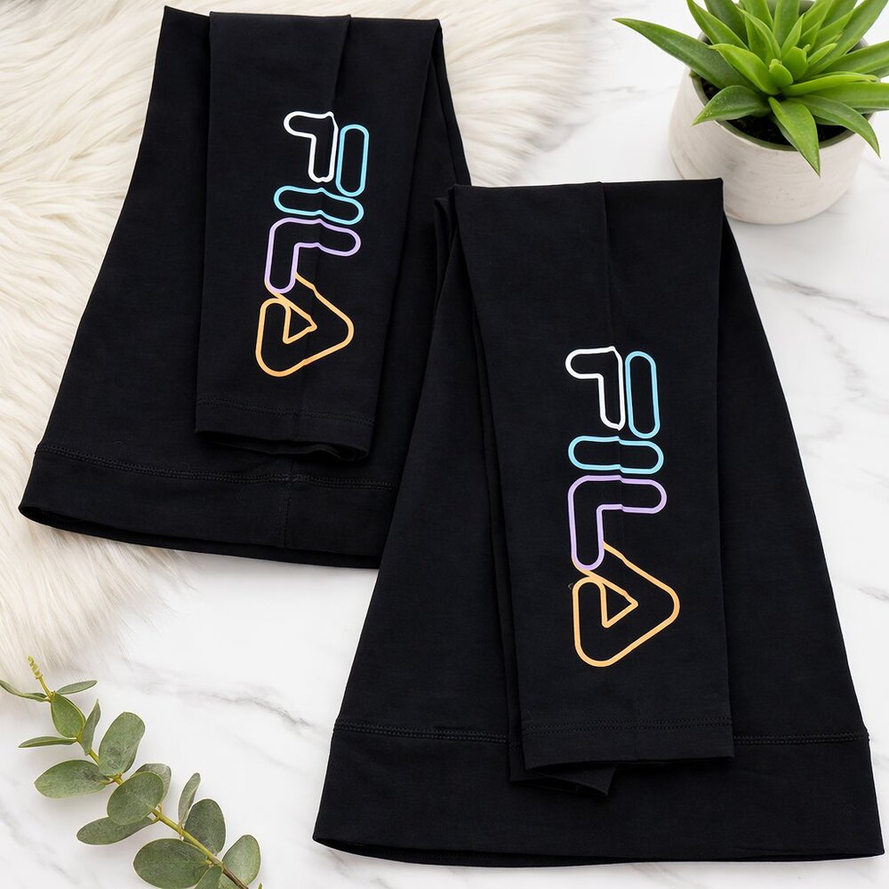 Two Fila Women's Logo High Waist Cotton Ankle Leggings Black NWT XXL